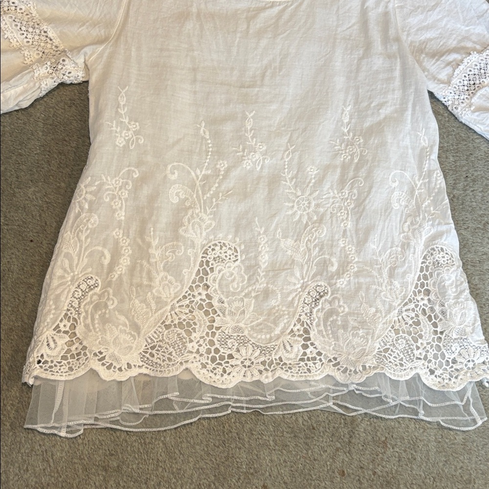 Bohemian cottage Core Cotton embroidered net lined shirt S - Picture 2 of 10